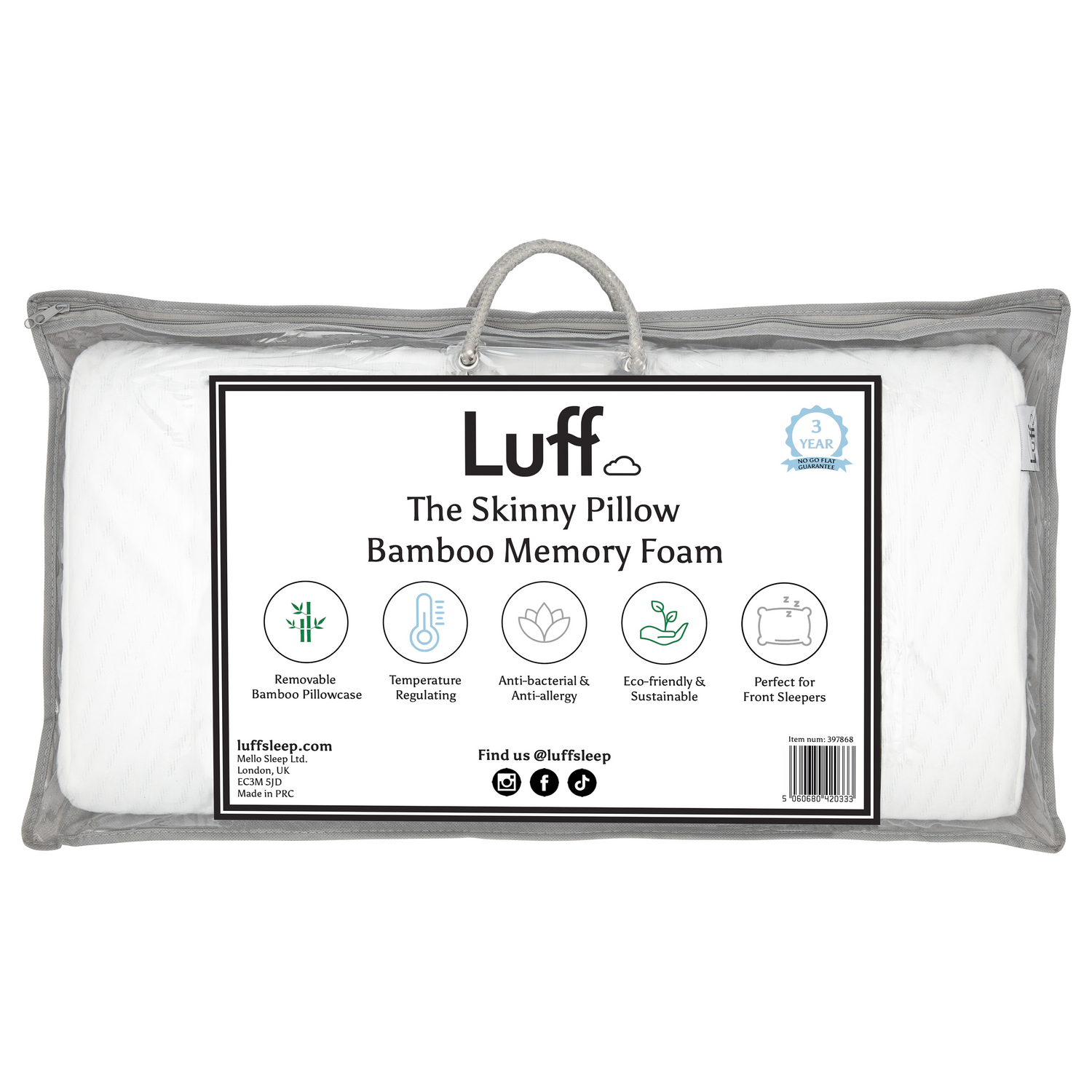 The Bamboo Skinny Pillow - Luff Sleep