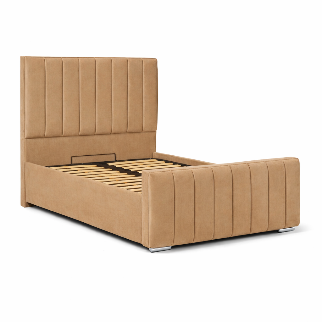 Modern Elegance Ottoman Bed Base, Gas List Open - Luff Sleep (Plush Beige) #colour_plush-beige