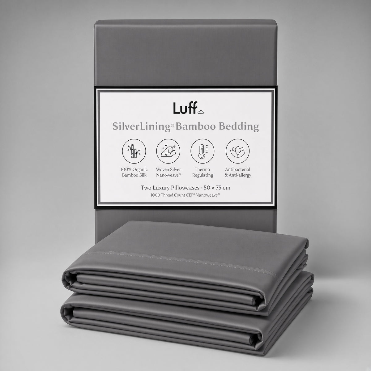Luff SilverLining Bamboo Bedding with real silver. Naturally antibacterial and breathable #colour_dark-grey