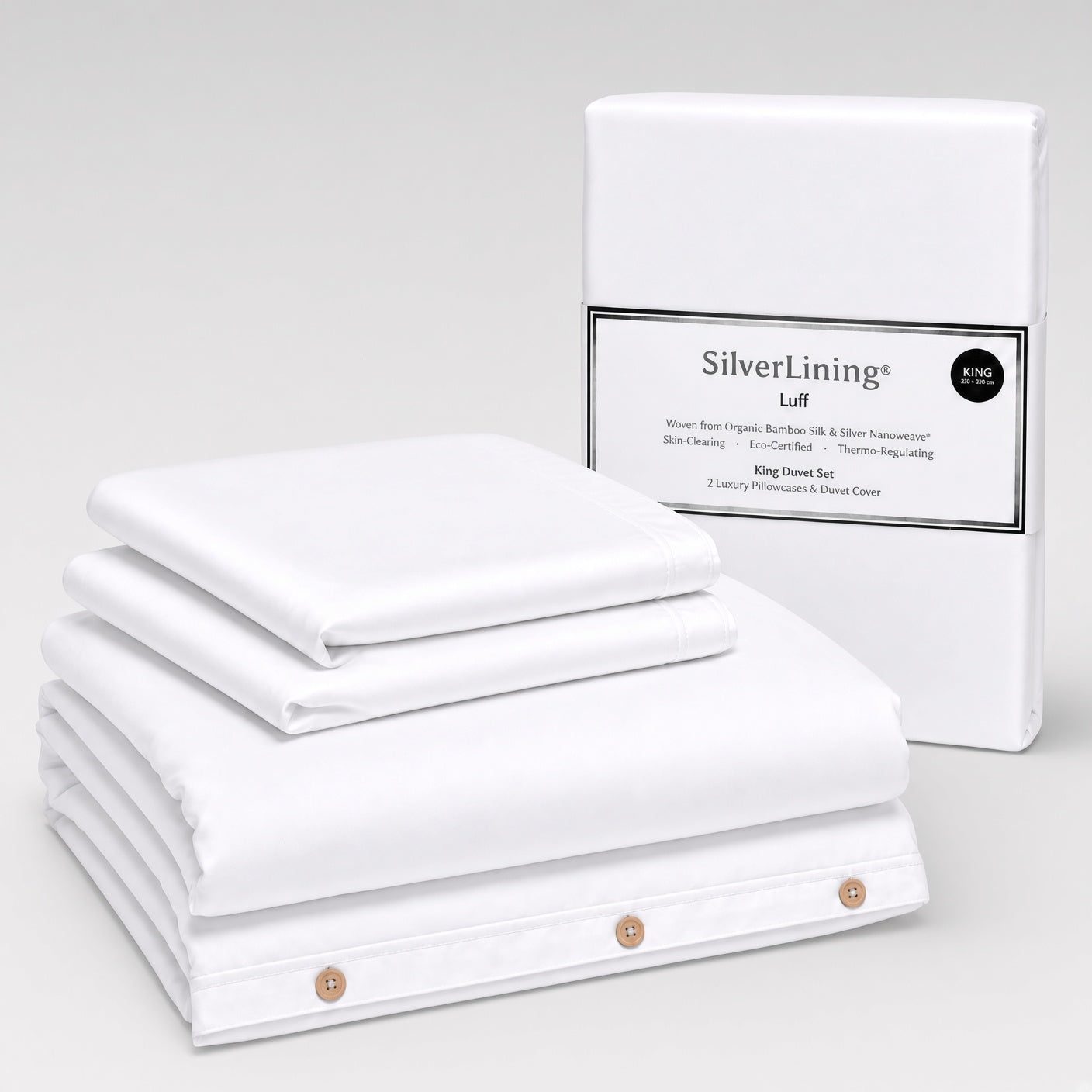 Luff SilverLining Bamboo Bedding with real silver. Naturally antibacterial and breathable #colour_white