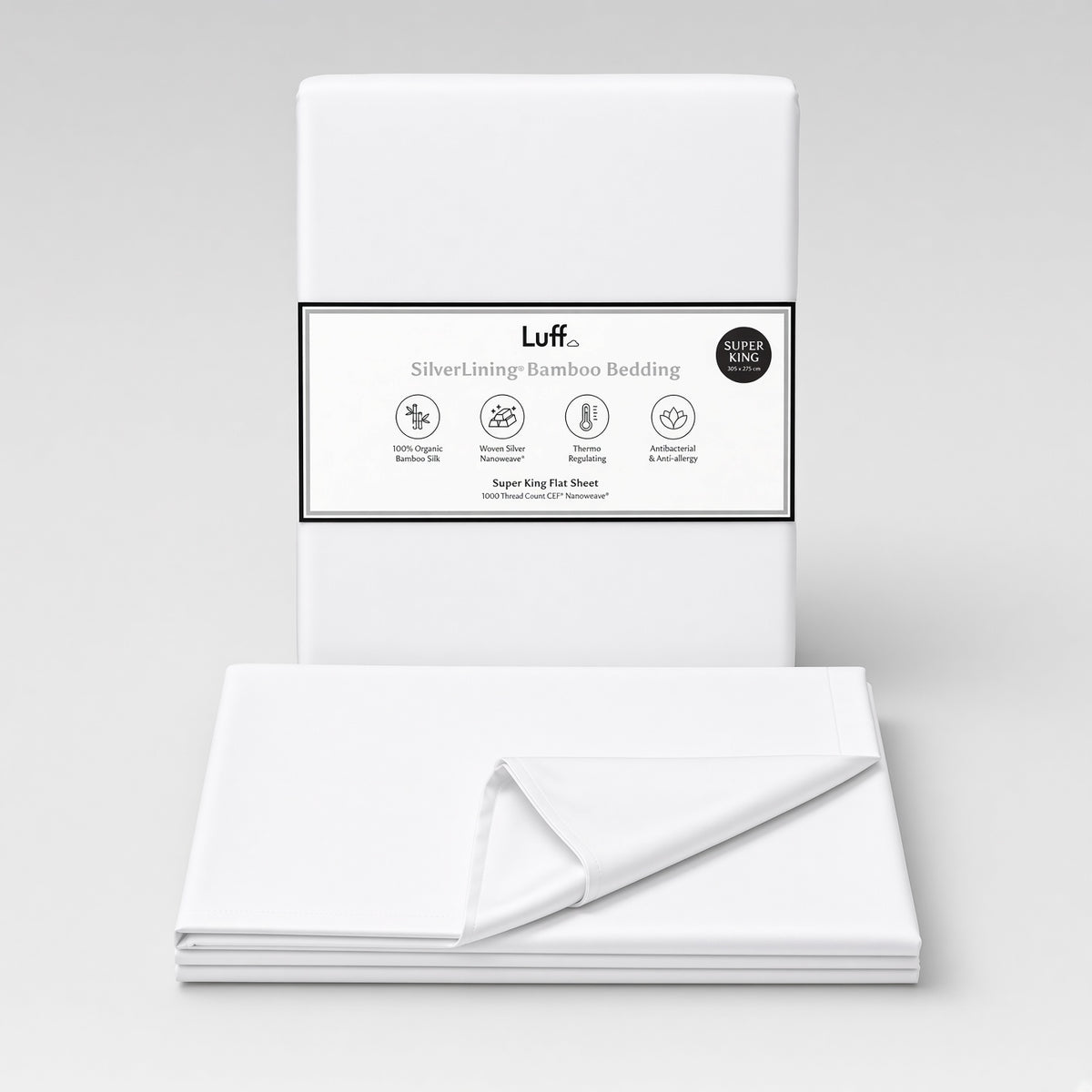 Luff SilverLining Bamboo Bedding with real silver. Naturally antibacterial and breathable #colour_white
