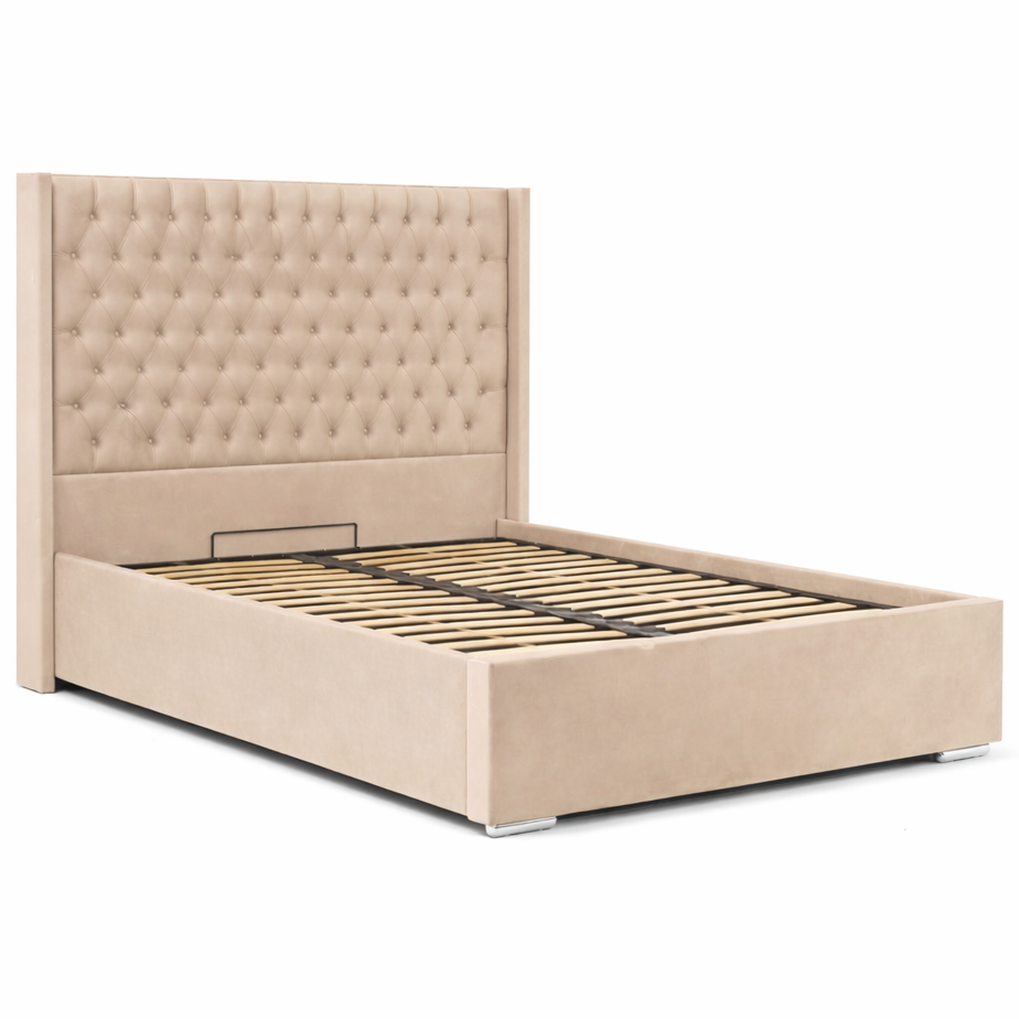 The Majestic Wingback Ottoman Bed Base, Gas List Open - Luff Sleep (Plush Beige) #colour_plush-beige
