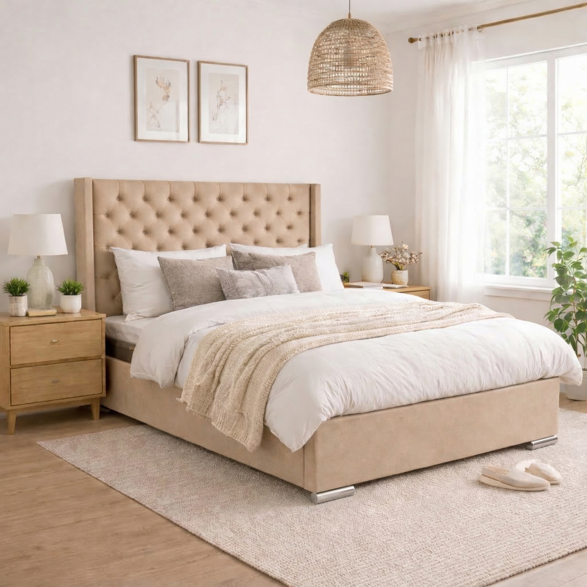 The Majestic Wingback Ottoman Bed Base, Gas List Open - Luff Sleep (Plush Beige) #colour_plush-beige