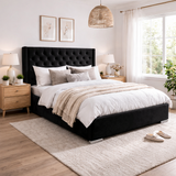 The Majestic Wingback Ottoman Bed Base, Gas List Open - Luff Sleep (Plush Black) #colour_plush-black