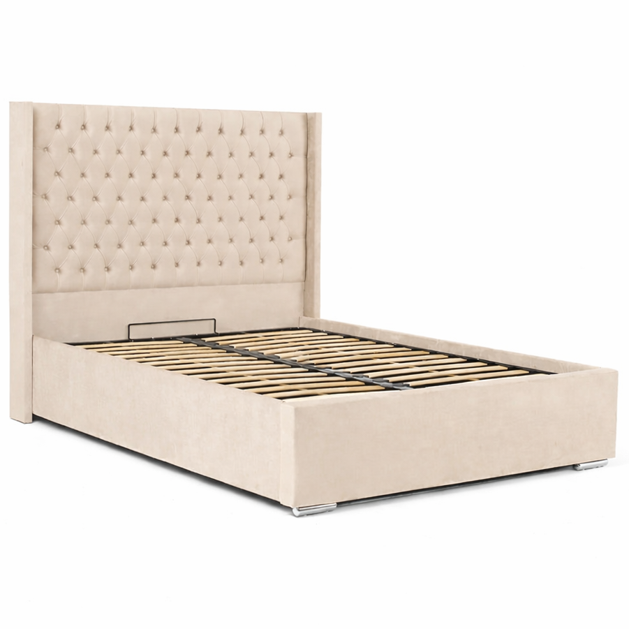 The Majestic Wingback Ottoman Bed Base, Gas List Open - Luff Sleep (Plush Cream) #colour_plush-cream
