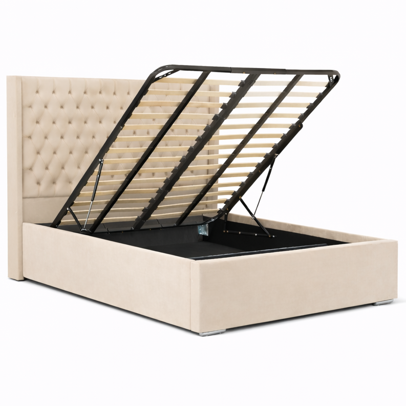 The Majestic Wingback Ottoman Bed Base, Gas List Open - Luff Sleep (Plush Cream) #colour_plush-cream