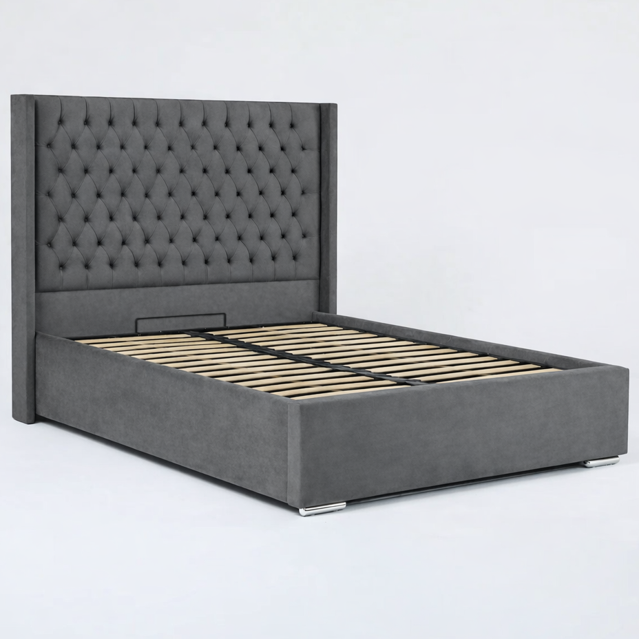 The Majestic Wingback Ottoman Bed Base, Gas List Open - Luff Sleep (Plush Grey) #colour_plush-grey