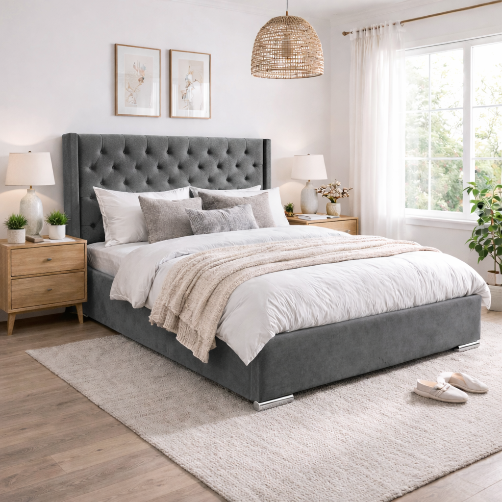 The Majestic Wingback Ottoman Bed Base, Gas List Open - Luff Sleep (Plush Grey) #colour_plush-grey