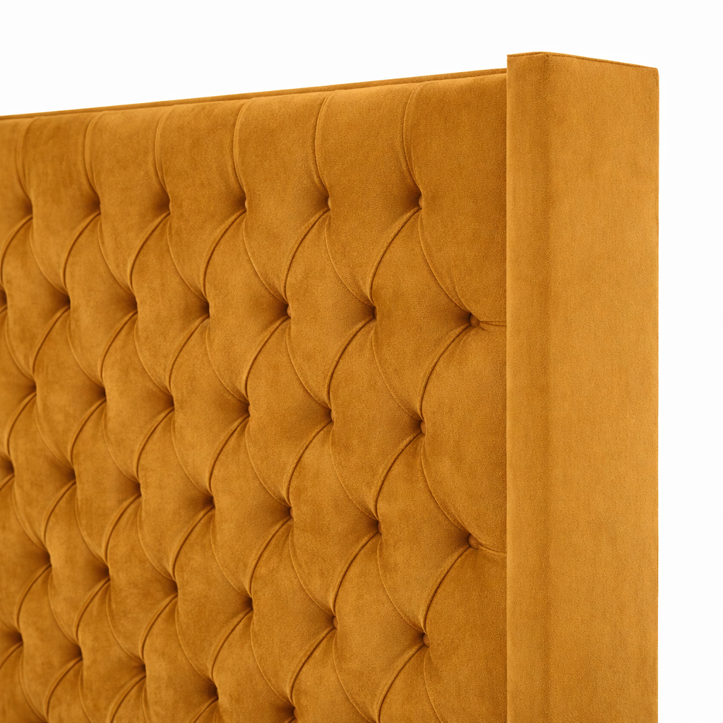 The Majestic Wingback Ottoman Bed Base, Gas List Open - Luff Sleep (Plush Mustard Gold) #colour_plush-mustard-gold