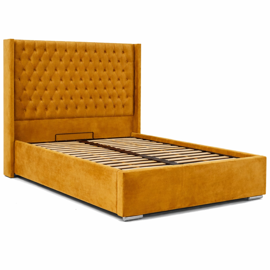 The Majestic Wingback Ottoman Bed Base, Gas List Open - Luff Sleep (Plush Mustard Gold) #colour_plush-mustard-gold