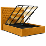 The Majestic Wingback Ottoman Bed Base, Gas List Open - Luff Sleep (Plush Mustard Gold) #colour_plush-mustard-gold