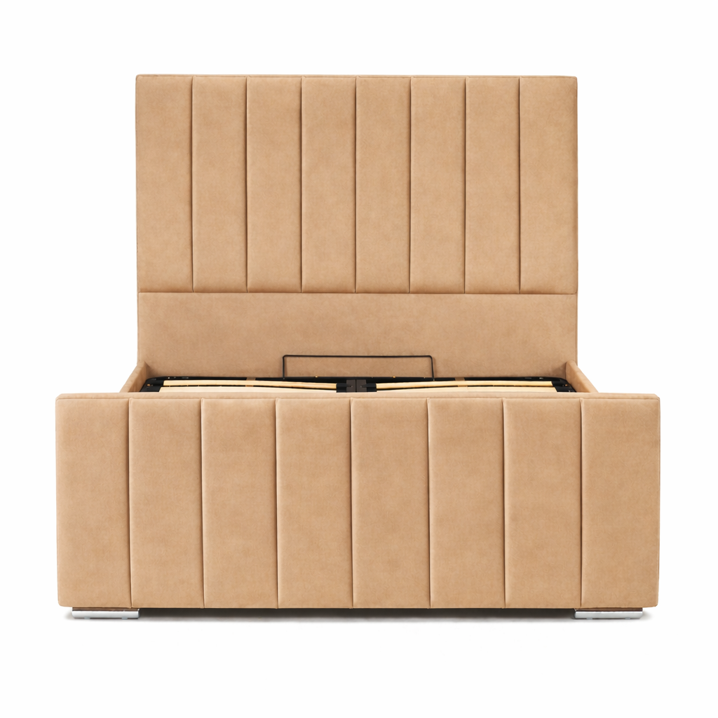 Modern Elegance Ottoman Bed Base, Gas List Open - Luff Sleep (Plush Beige) #colour_plush-beige