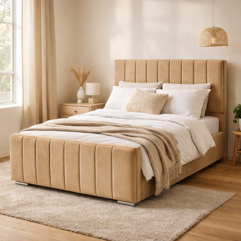Modern Elegance Ottoman Bed Base, Gas List Open - Luff Sleep (Plush Beige) #colour_plush-beige