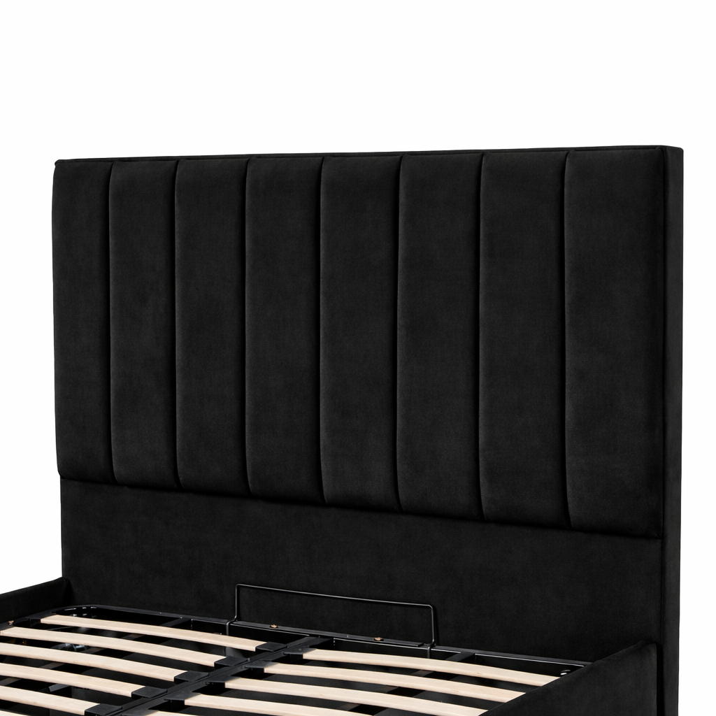 Modern Elegance Ottoman Bed Base, Gas List Open - Luff Sleep (Plush Black) #colour_plush-black