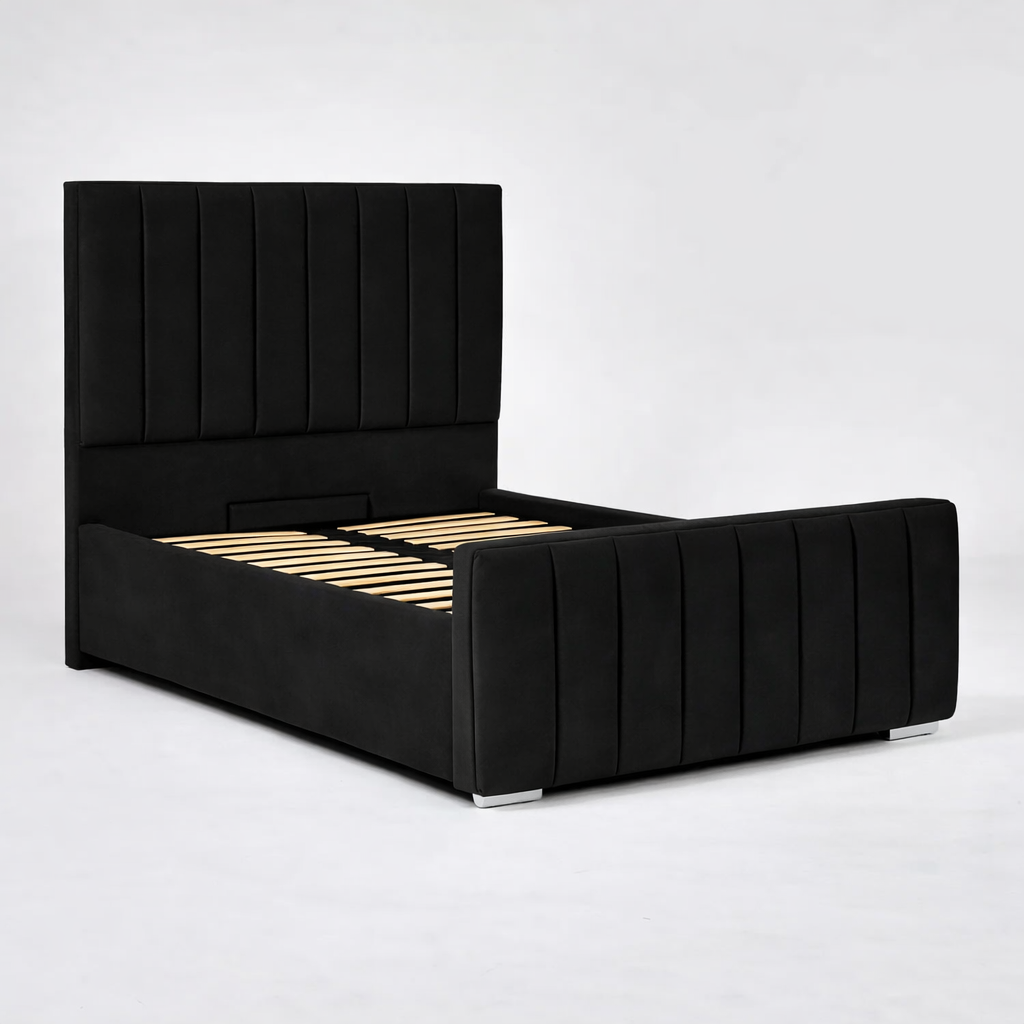 Modern Elegance Ottoman Bed Base, Gas List Open - Luff Sleep (Plush Black) #colour_plush-black