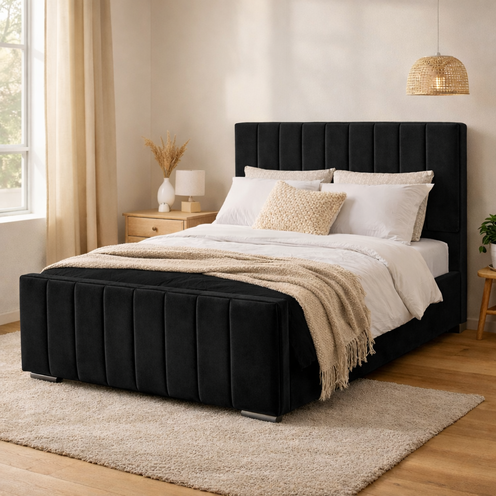Modern Elegance Ottoman Bed Base, Gas List Open - Luff Sleep (Plush Black) #colour_plush-black