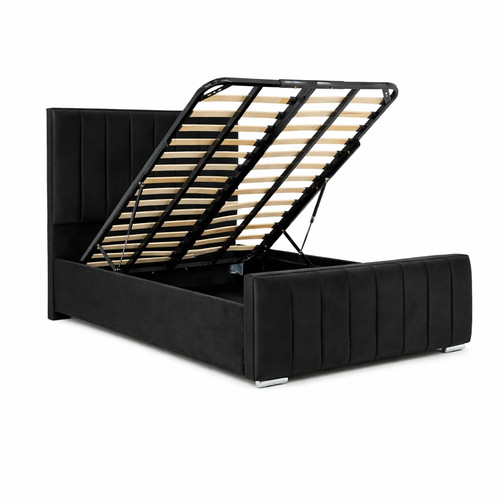 Modern Elegance Ottoman Bed Base, Gas List Open - Luff Sleep (Plush Black) #colour_plush-black