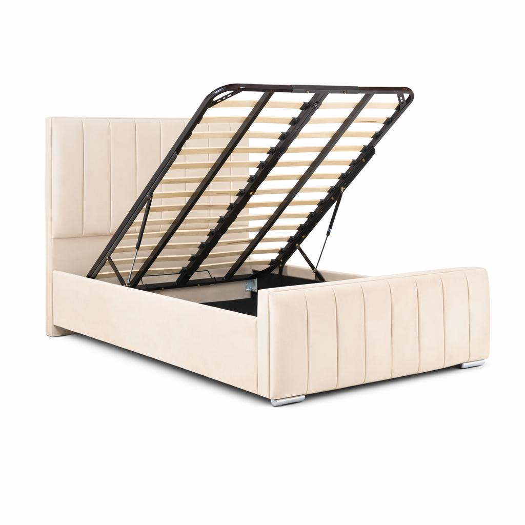 Modern Elegance Ottoman Bed Base, Gas List Open - Luff Sleep (Plush Cream) #colour_plush-cream