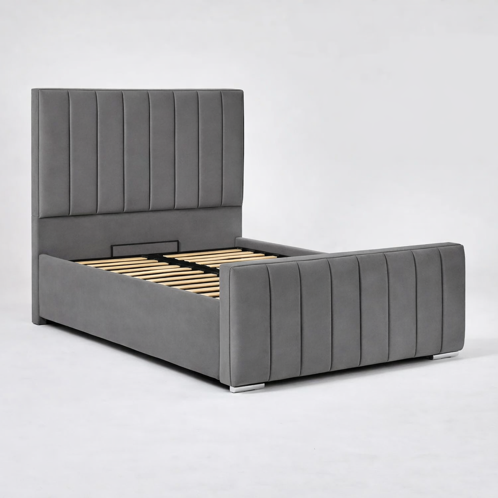 Modern Elegance Ottoman Bed Base, Gas List Open - Luff Sleep (Plush Grey) #colour_plush-grey