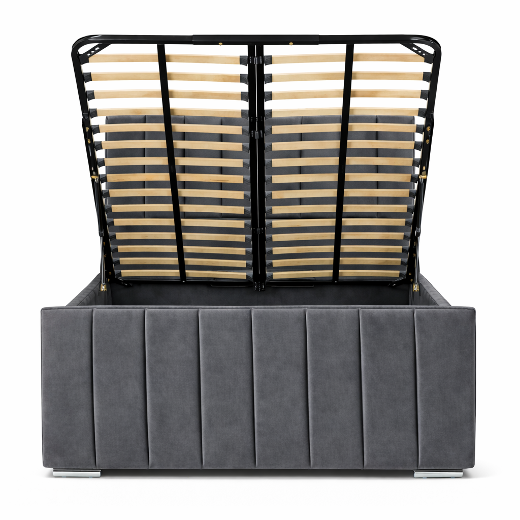 Modern Elegance Ottoman Bed Base, Gas List Open - Luff Sleep (Plush Grey) #colour_plush-grey