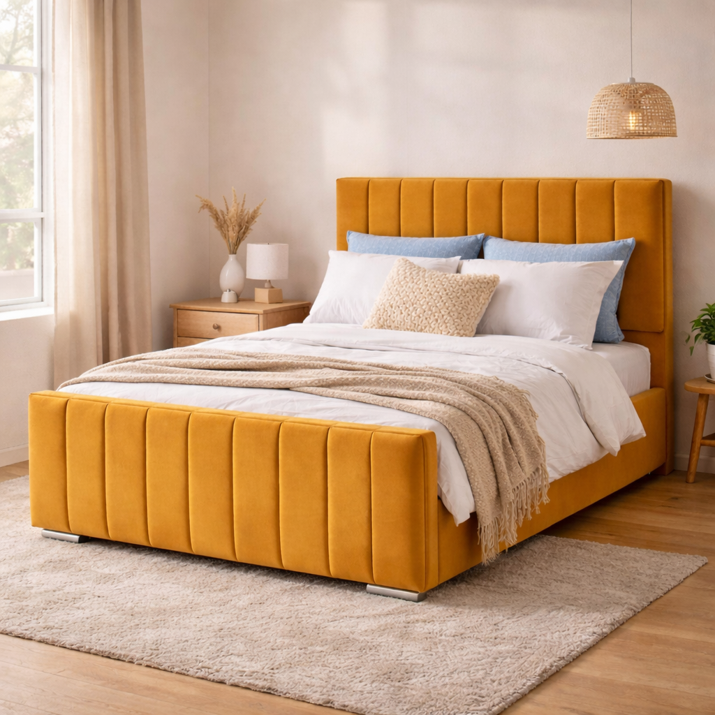 Modern Elegance Ottoman Bed Base, Gas List Open - Luff Sleep (Plush Mustard Gold) #colour_plush-mustard-gold