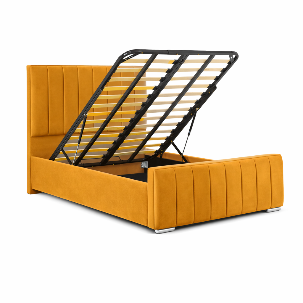 Modern Elegance Ottoman Bed Base, Gas List Open - Luff Sleep (Plush Mustard Gold) #colour_plush-mustard-gold
