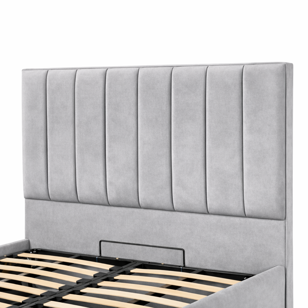 Modern Elegance Ottoman Bed Base, Gas List Open - Luff Sleep (Plush Silver) #colour_plush-silver