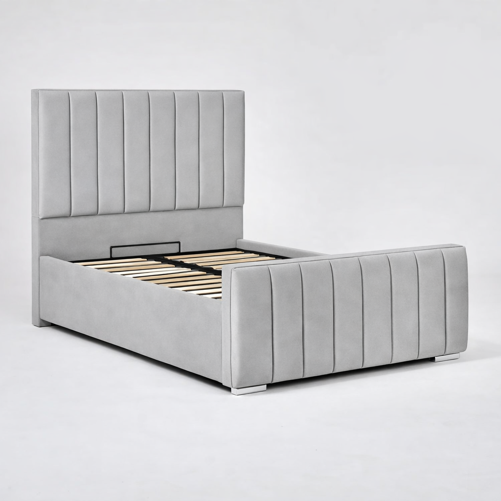 Modern Elegance Ottoman Bed Base, Gas List Open - Luff Sleep (Plush Silver) #colour_plush-silver