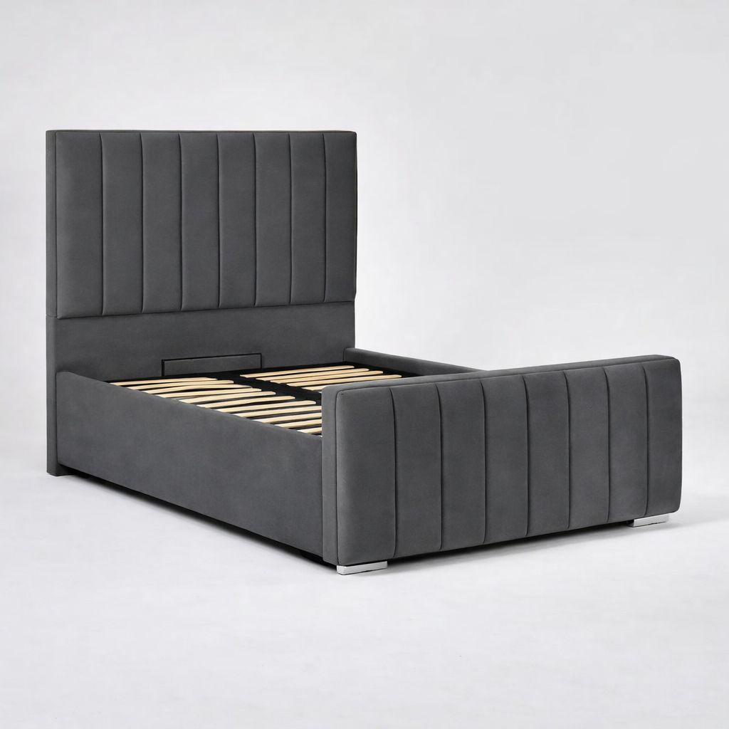 Modern Elegance Ottoman Bed Base, Gas List Open - Luff Sleep (Plush Steel) #colour_plush-steel