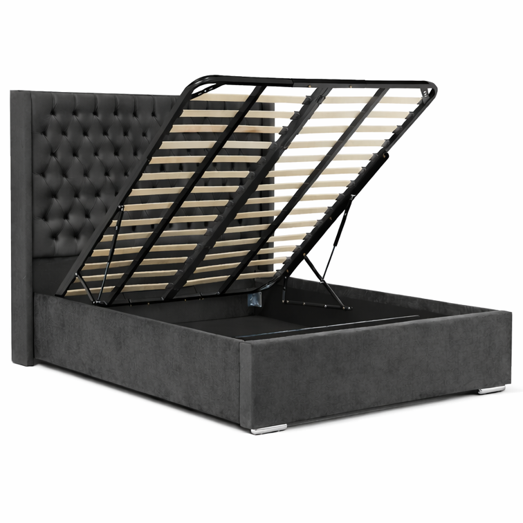 The Majestic Wingback Ottoman Bed Base, Gas List Open - Luff Sleep (Plush Steel) #colour_plush-steel